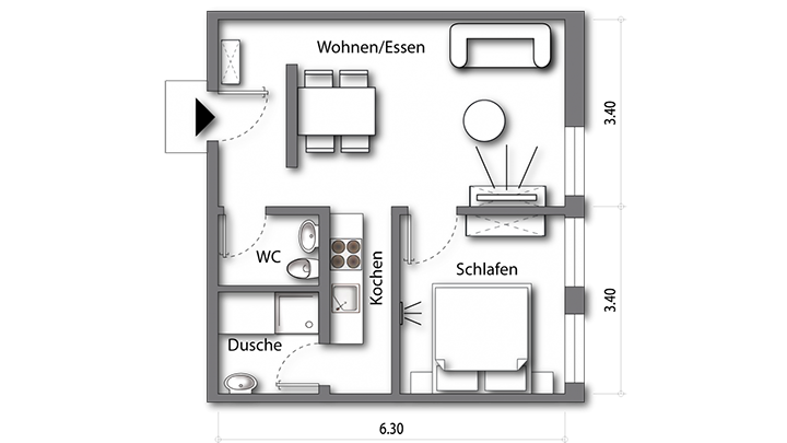 Grundriss möbliertes Apartment Premium Boarding | Waldstadt Immobilien Halle Saale Peißen