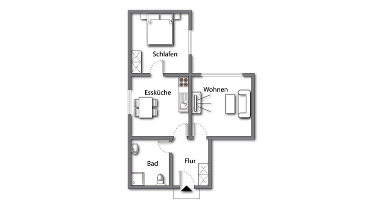 Grundriss 16:9 Apartment Deluxe Boarding | Waldstadt Immobilien Halle Suedstadt